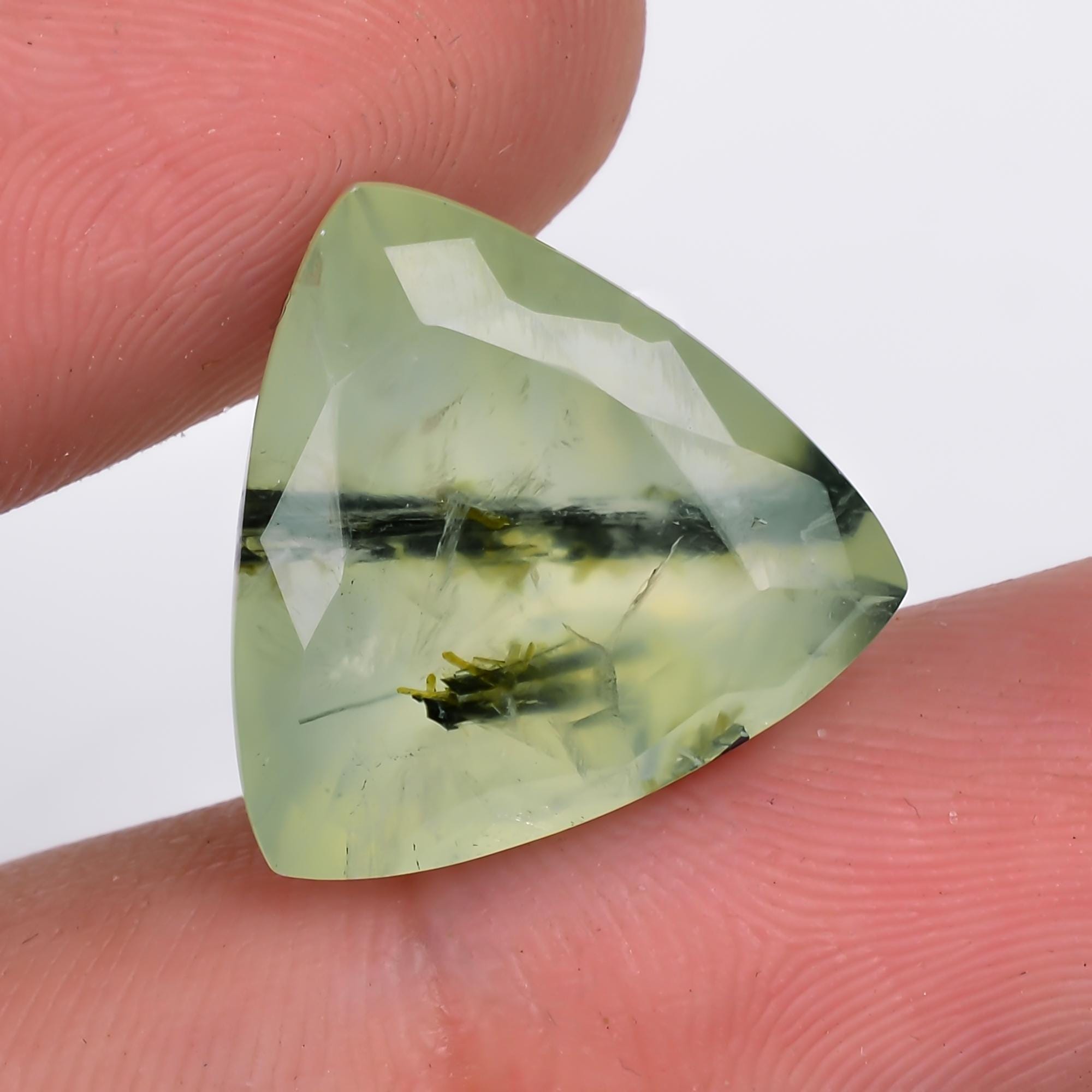 prehnite with epidote natural trillion shape cut stone loose gemstone